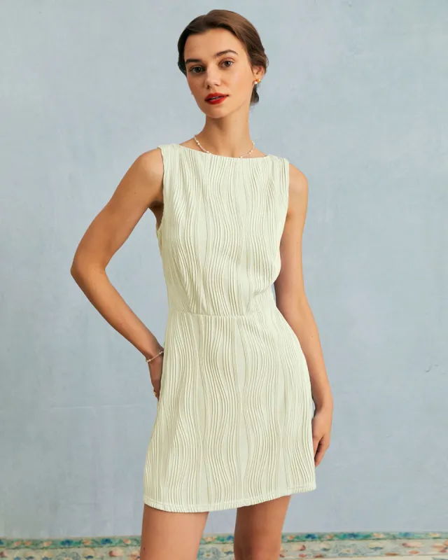 The Beige Water Ripple Textured Sleeveless Mini Dress sold by rihoas