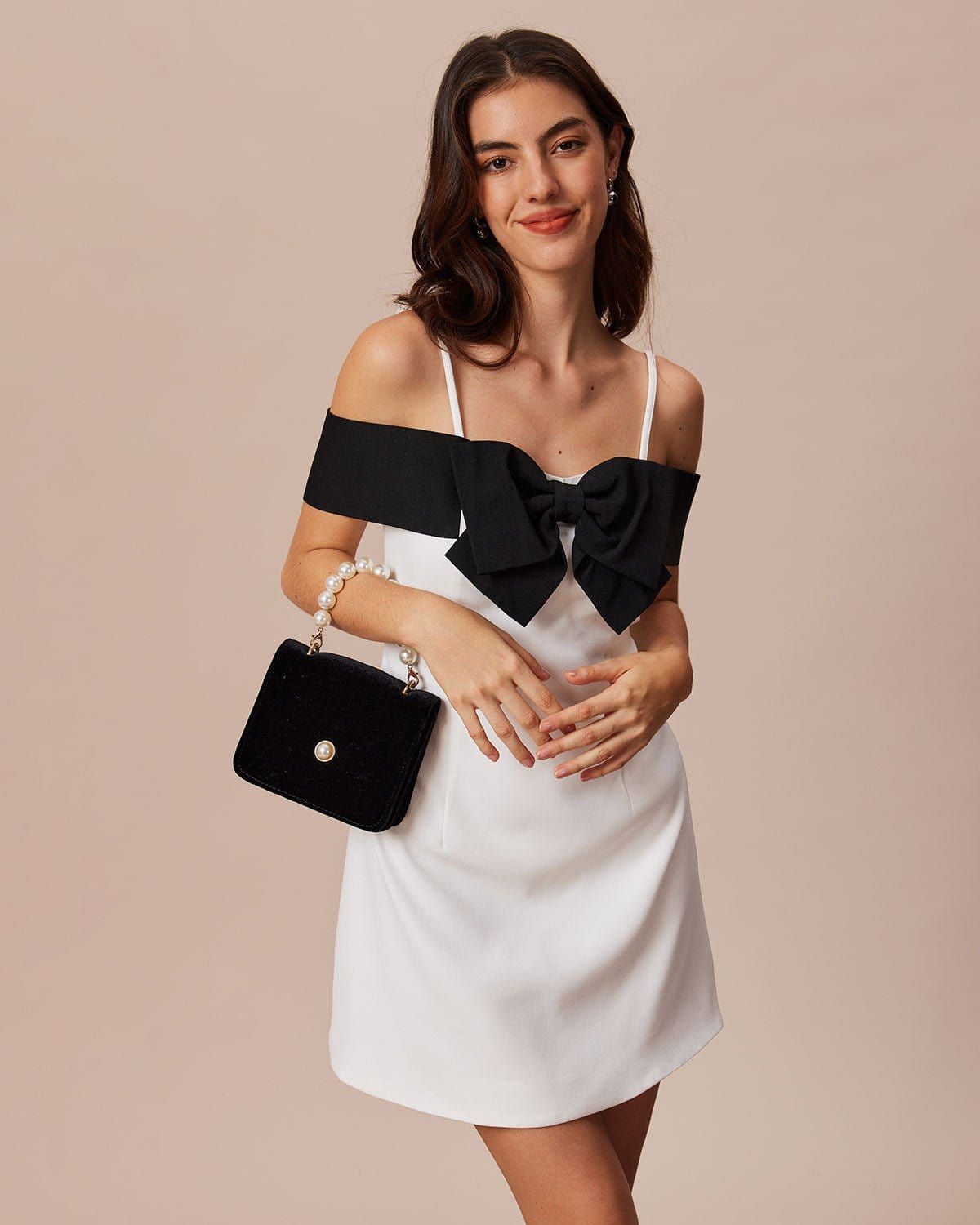 The White Off The Shoulder Bowknot Mini Dress sold by rihoas product image thumbnail 5