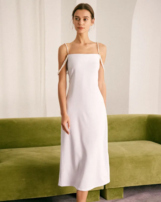 The White Pearl Strap Straight Midi Dress sold by rihoas