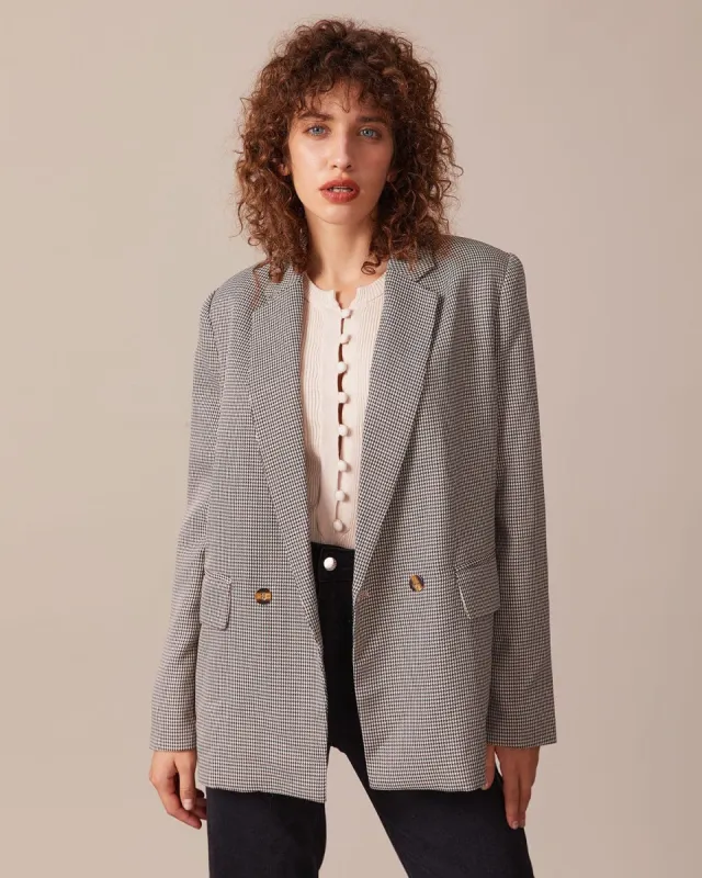 The Coffee Lapel Houndstooth Button Blazer made by rihoas