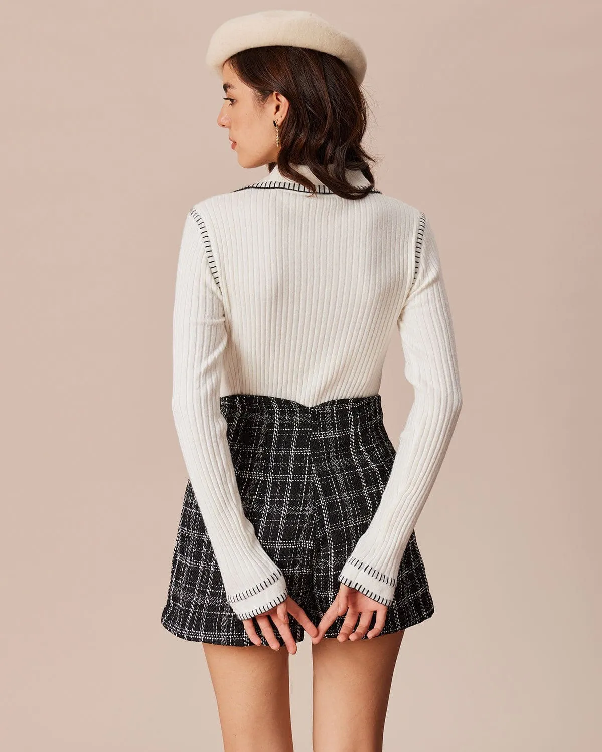 The White Seam Colorblock Button Cardigan sold by rihoas product image thumbnail 5