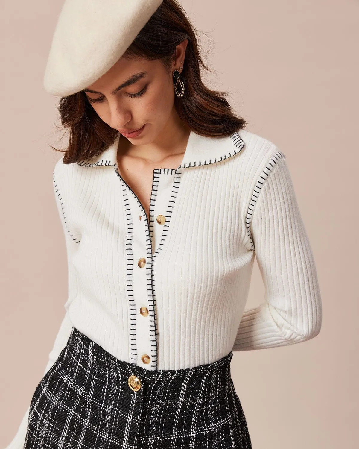 The White Seam Colorblock Button Cardigan sold by rihoas product image thumbnail 3