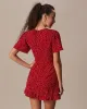 The Red V Neck Polka Dot Flounce Mini Dress sold by rihoas