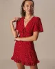 The Red V Neck Polka Dot Flounce Mini Dress sold by rihoas