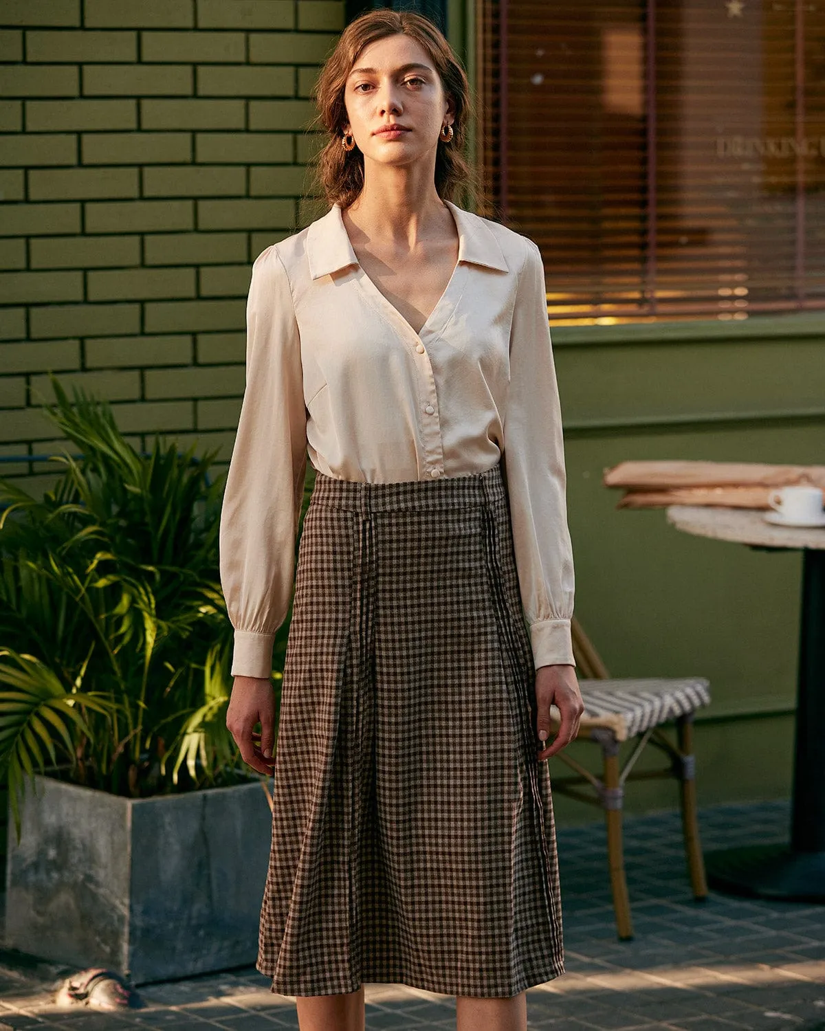 The Plaid Pleated High Waisted Midi Skirt sold by rihoas product image thumbnail 3