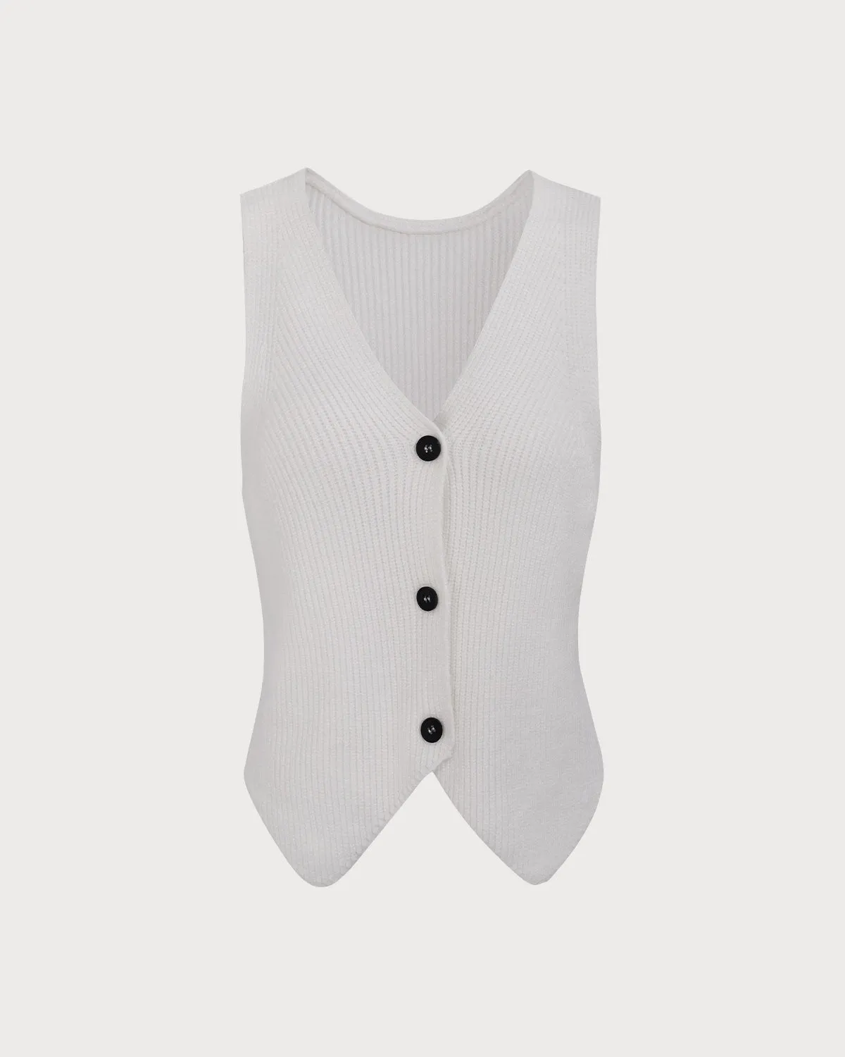Women's White V-Neck Single-Breasted Knit Vest sold by rihoas