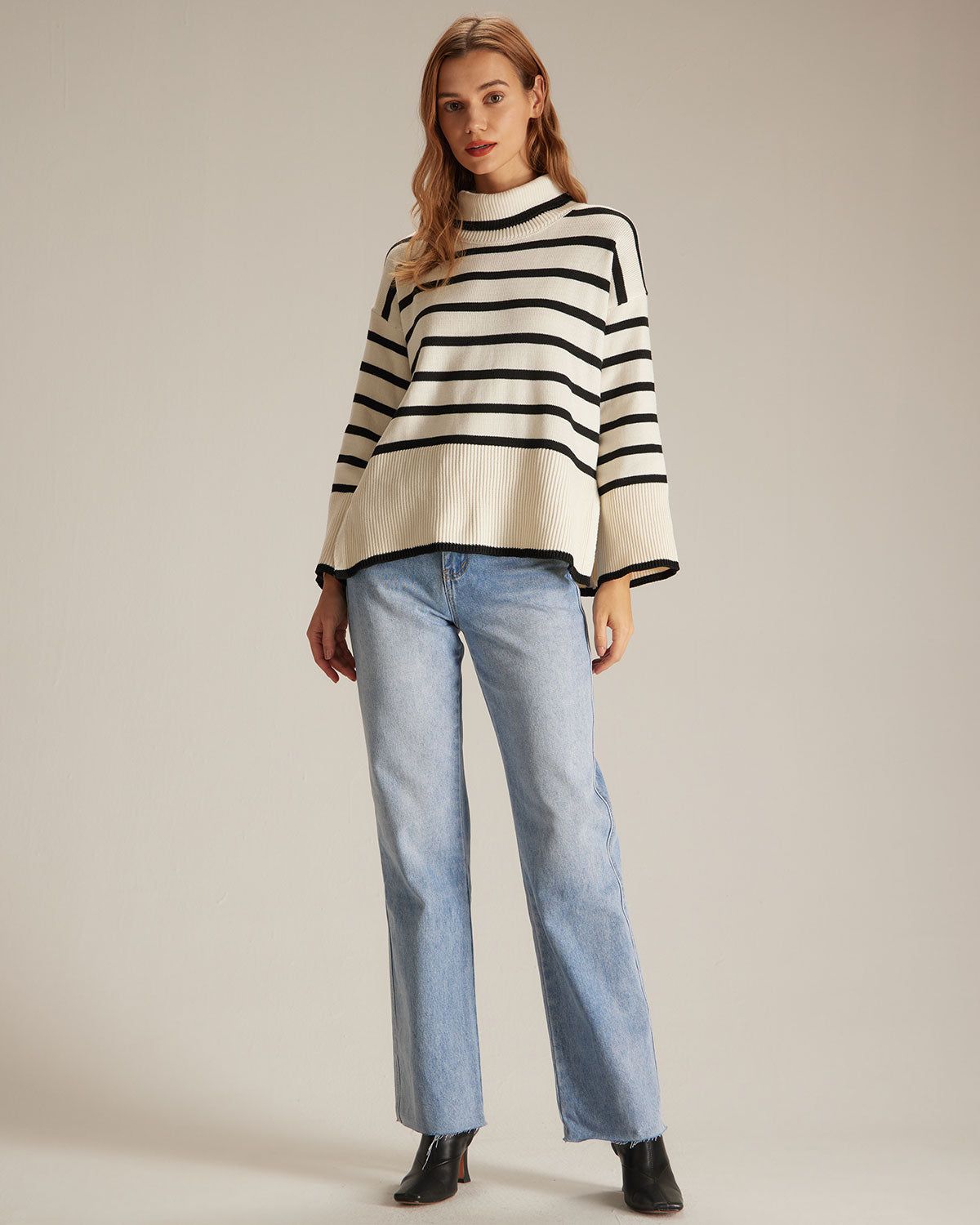 The Apricot Turtleneck Striped Pullover Sweater sold by rihoas product image thumbnail 2