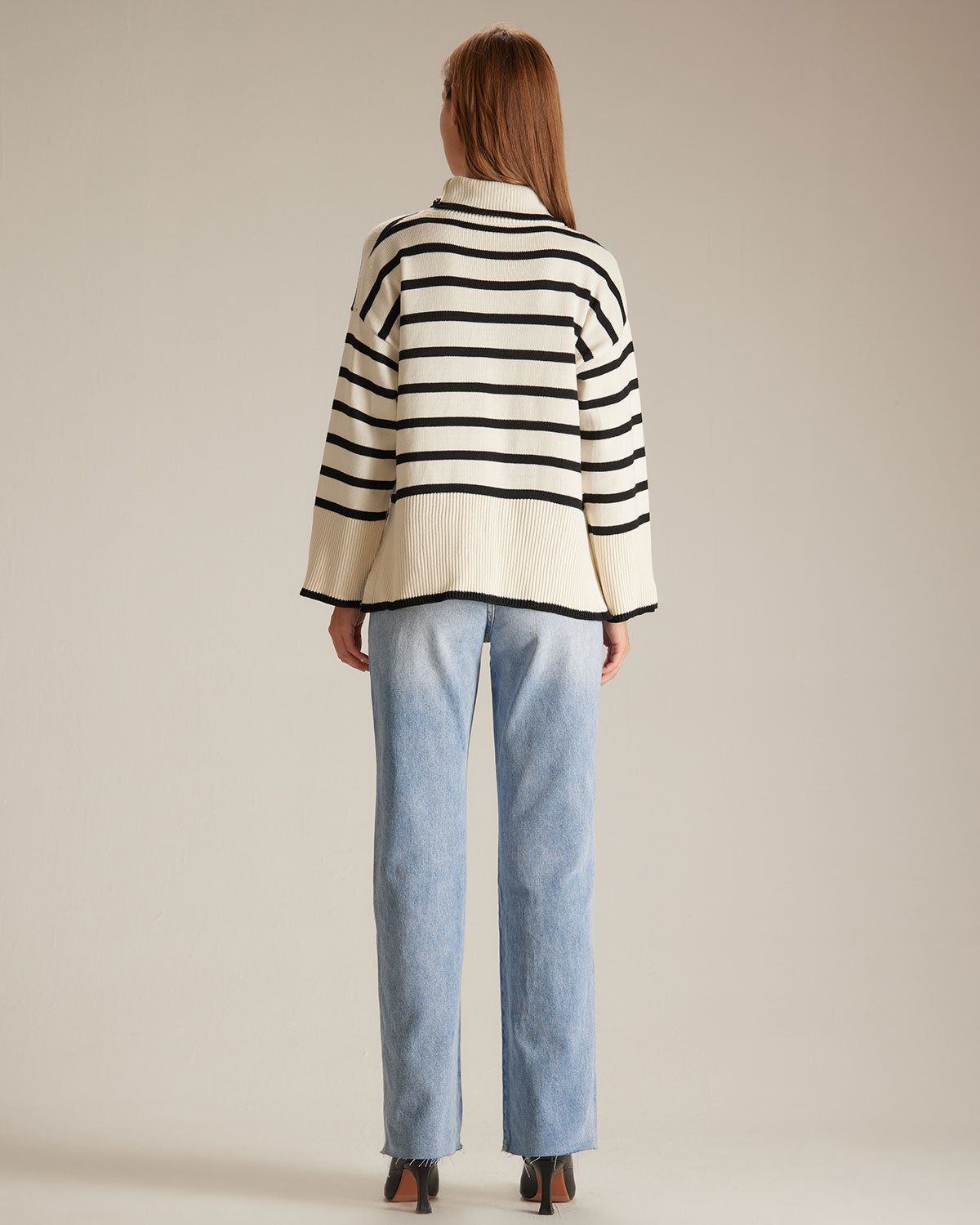 The Apricot Turtleneck Striped Pullover Sweater sold by rihoas product image thumbnail 5