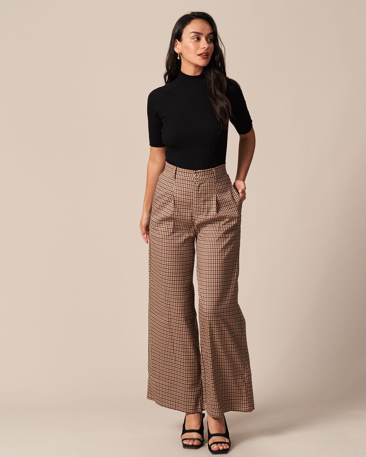 The Black Mock Neck Spliced Mesh Knit Top sold by rihoas product image thumbnail 2