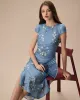 The Blue Round Neck Slit Floral Midi Dress sold by rihoas