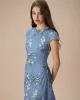 The Blue Round Neck Slit Floral Midi Dress sold by rihoas