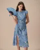 The Blue Round Neck Slit Floral Midi Dress sold by rihoas