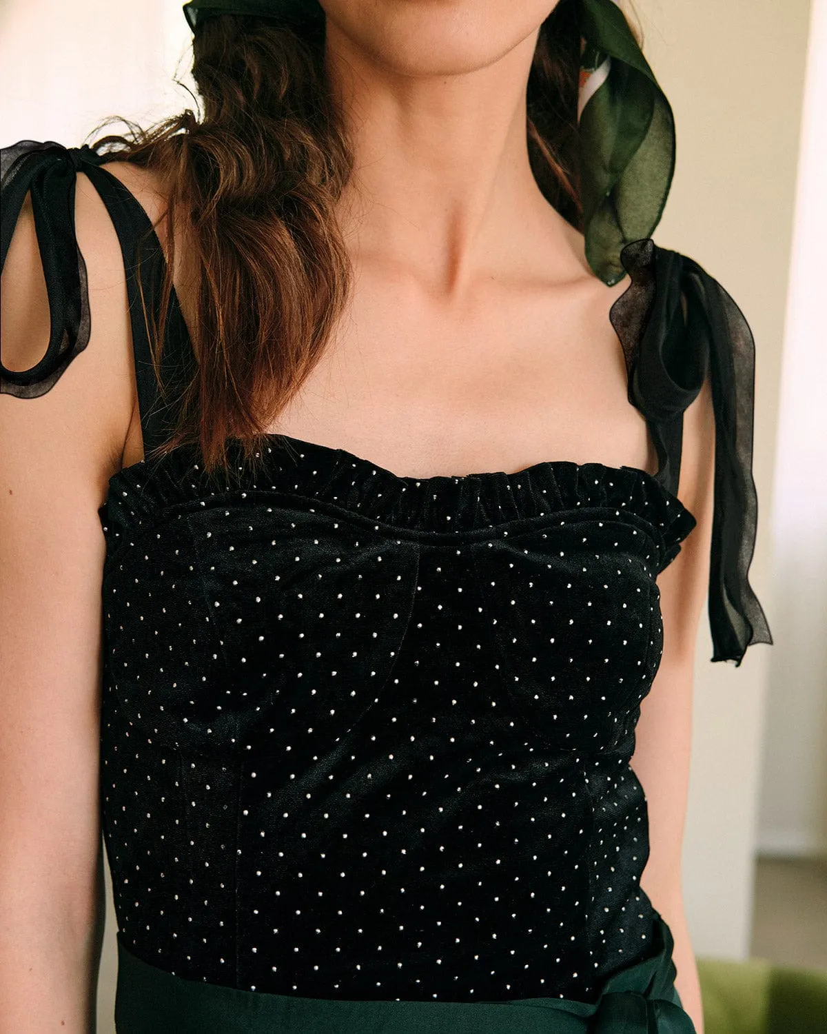 The Sweetheart Neck Rhinestone Tie Strap Top sold by rihoas product image thumbnail 2