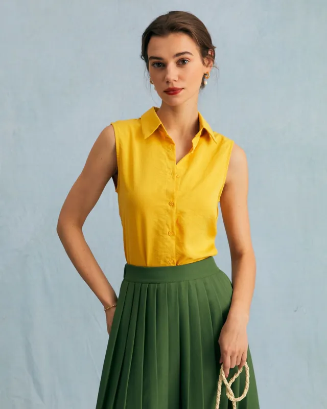 The Yellow Lapel Button Up Sleeveless Vest sold by rihoas