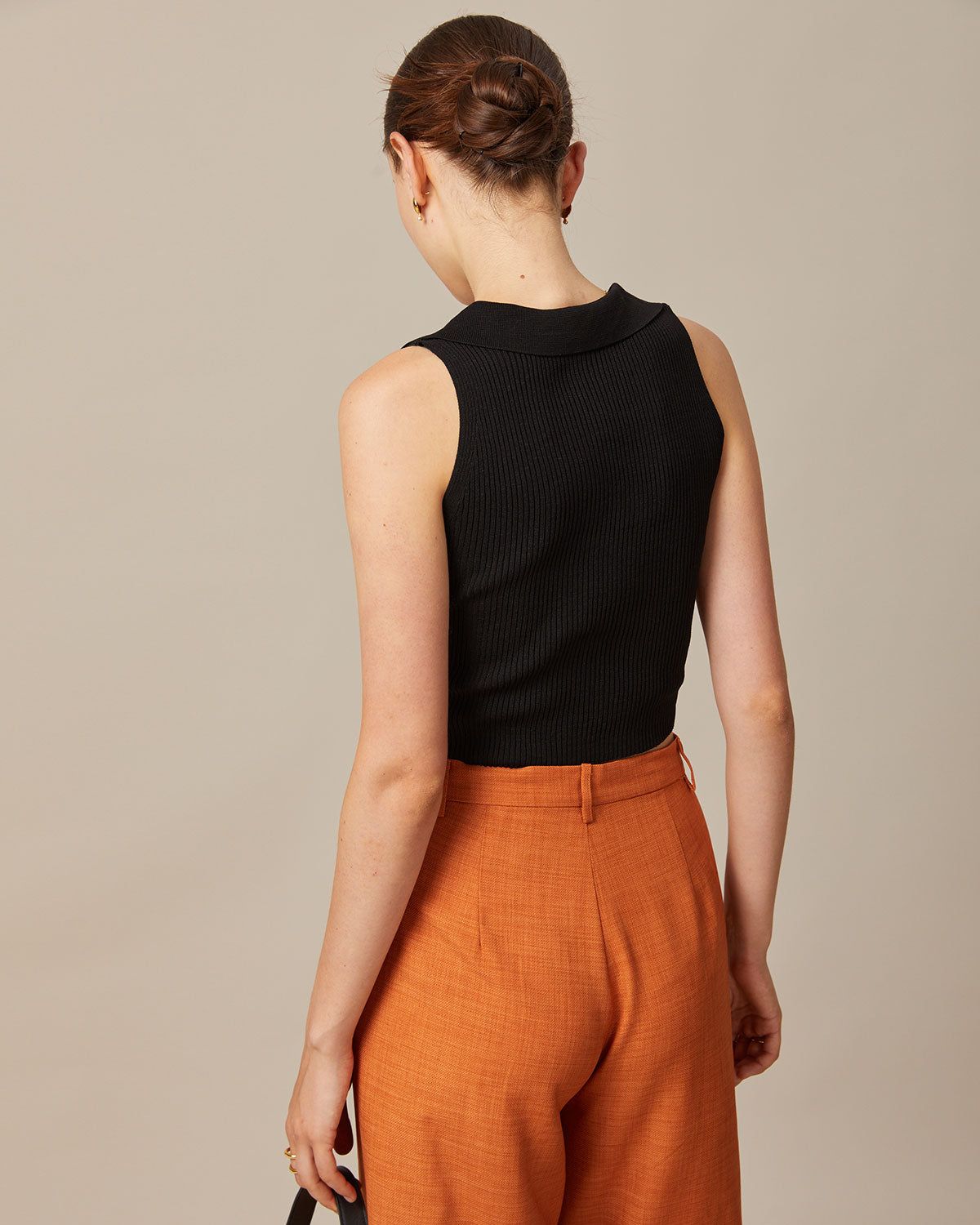 The Black V Neck Ribbed Button Vest sold by rihoas product image thumbnail 5