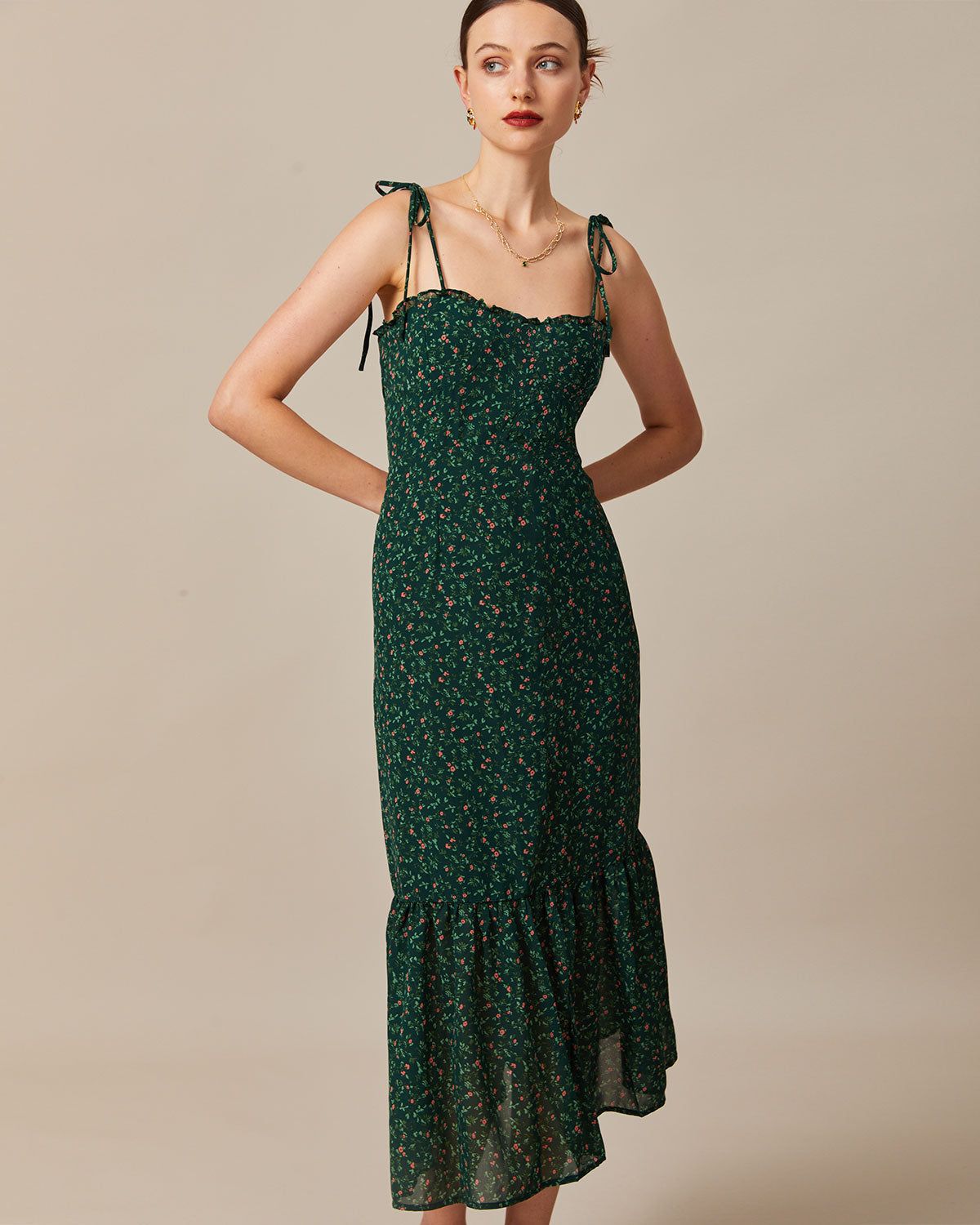 The Green Sweetheart Neck Ruffle Maxi Dress sold by rihoas product image thumbnail 3