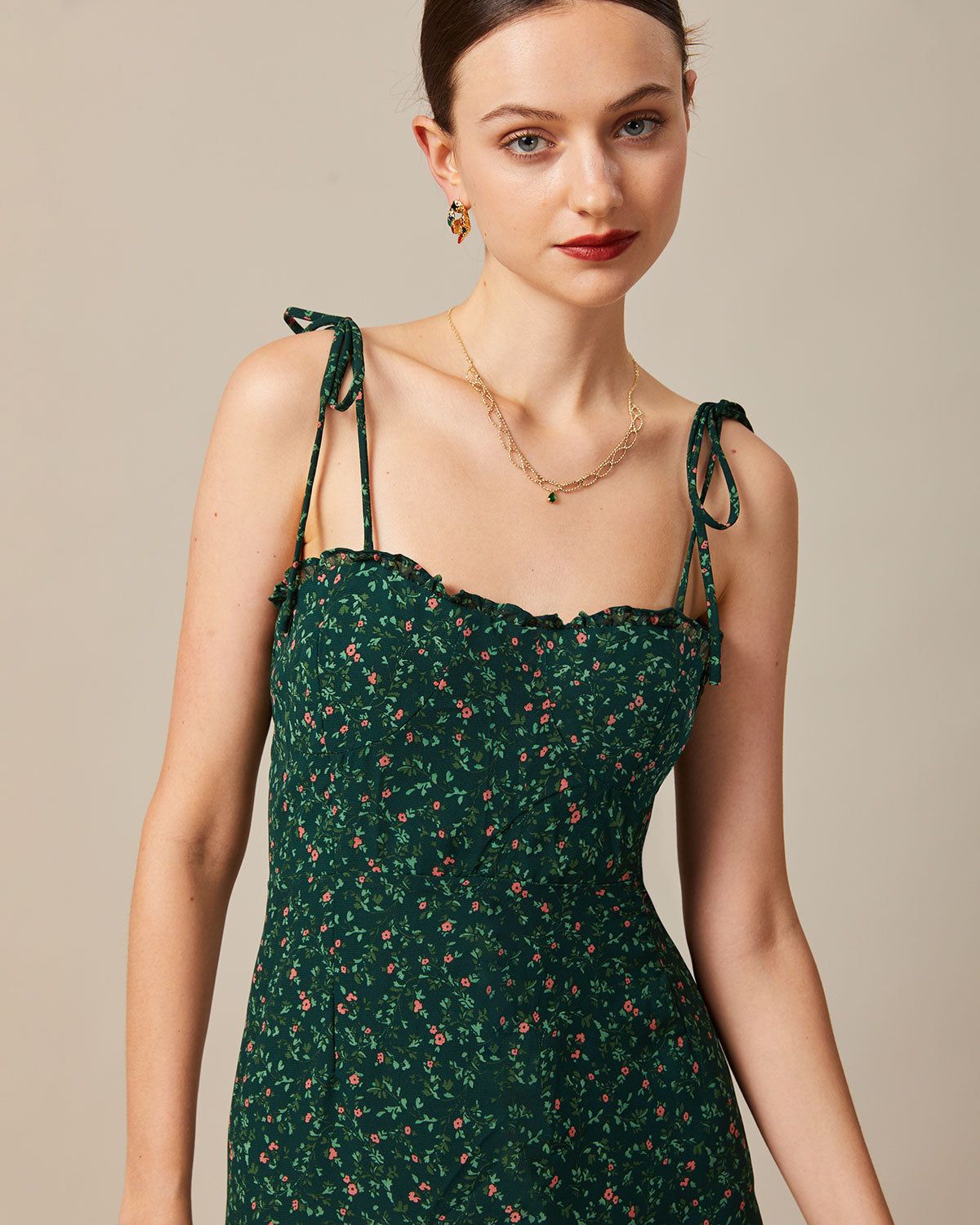 The Green Sweetheart Neck Ruffle Maxi Dress sold by rihoas product image thumbnail 5