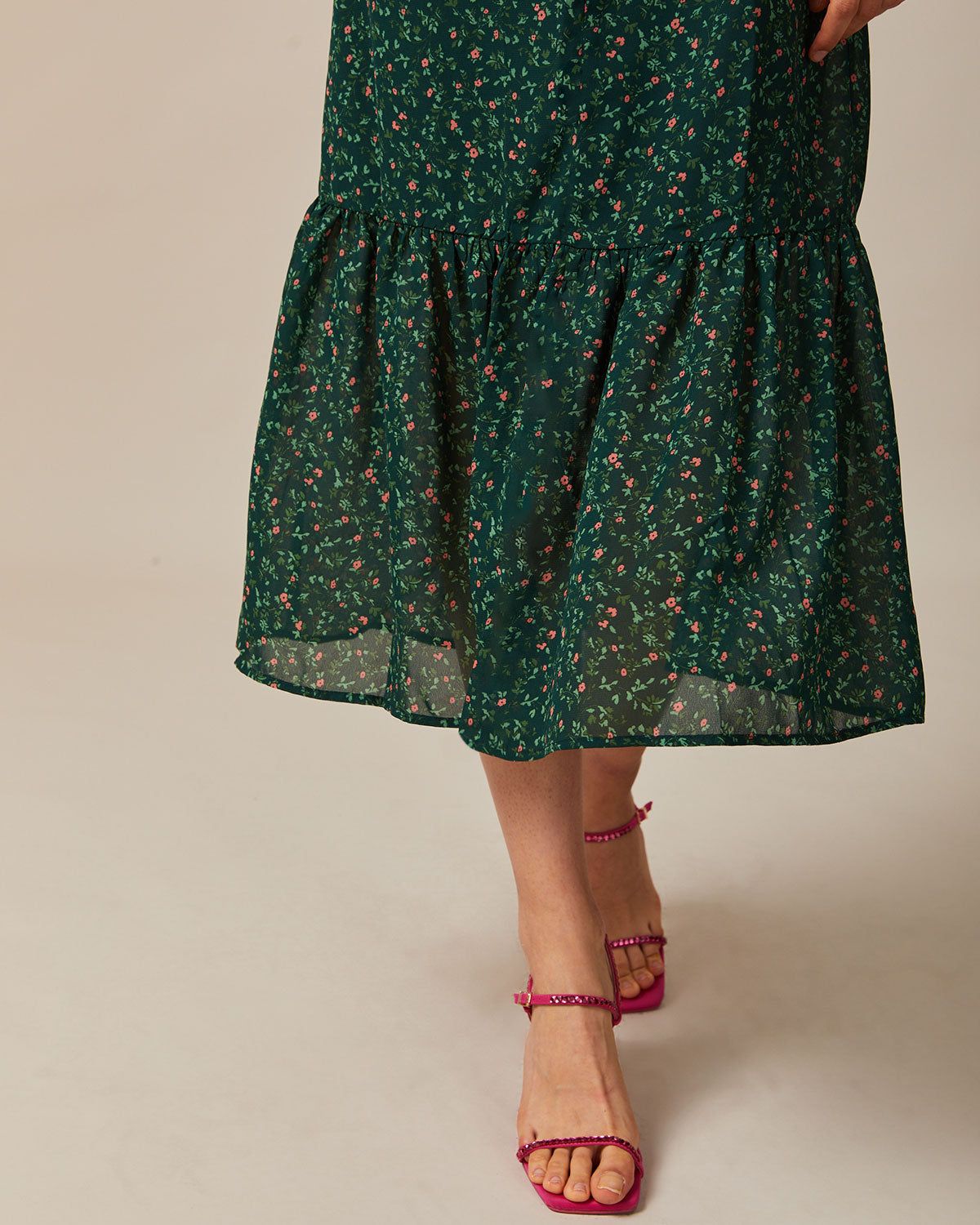 The Green Sweetheart Neck Ruffle Maxi Dress sold by rihoas product image thumbnail 4