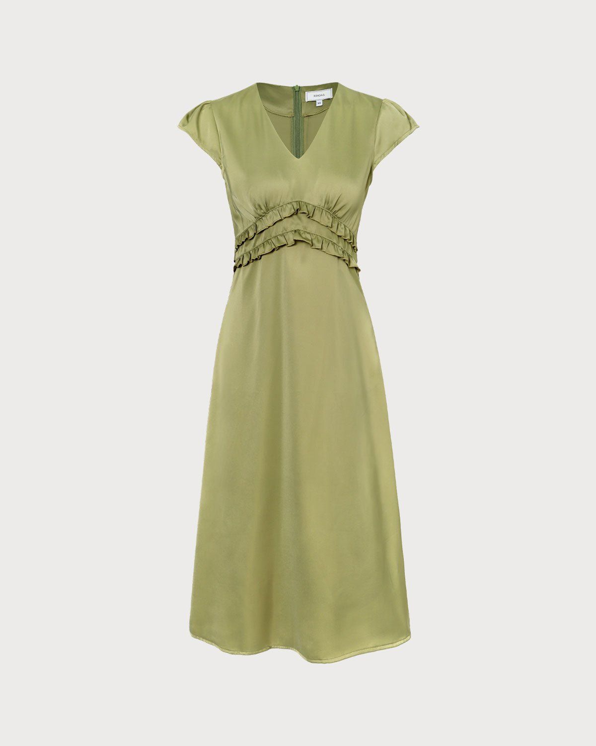 The Green V Neck Ruffle Frill Trim Midi Dress sold by rihoas
