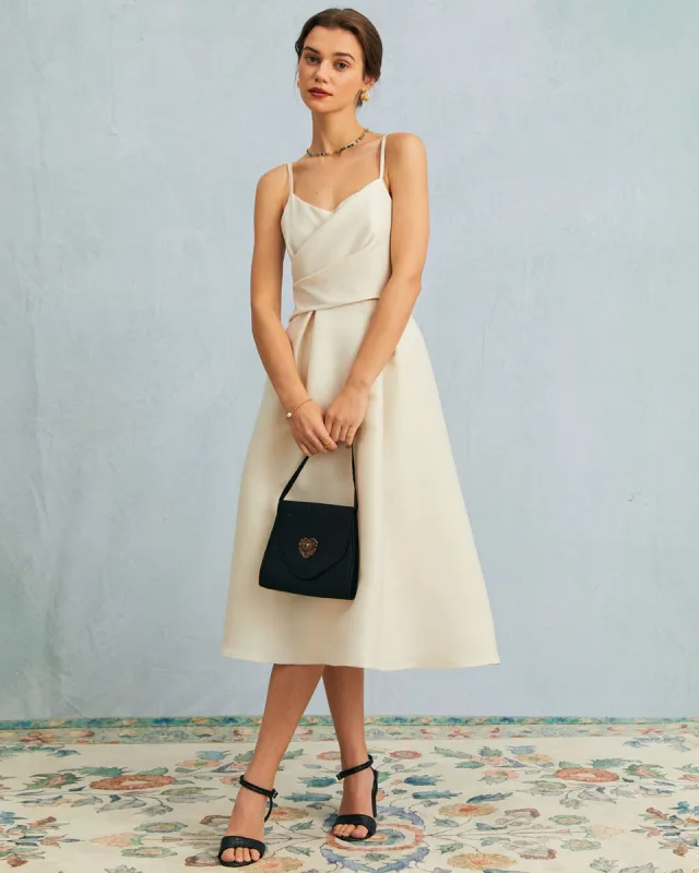 The Apricot Sleeveless Ruched A Line Midi Dress sold by rihoas