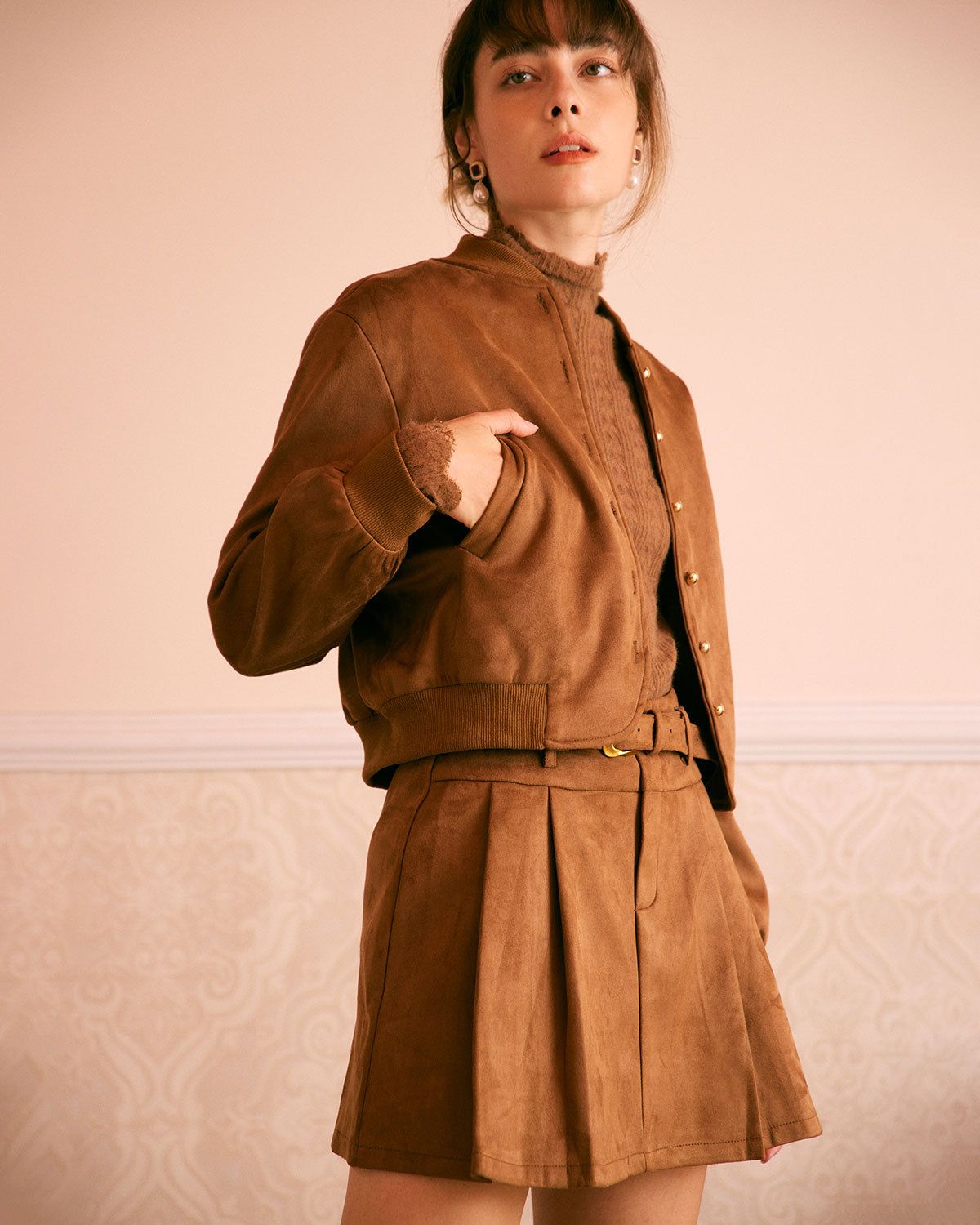 The Brown Suede Single Breasted Jacket sold by rihoas product image thumbnail 2