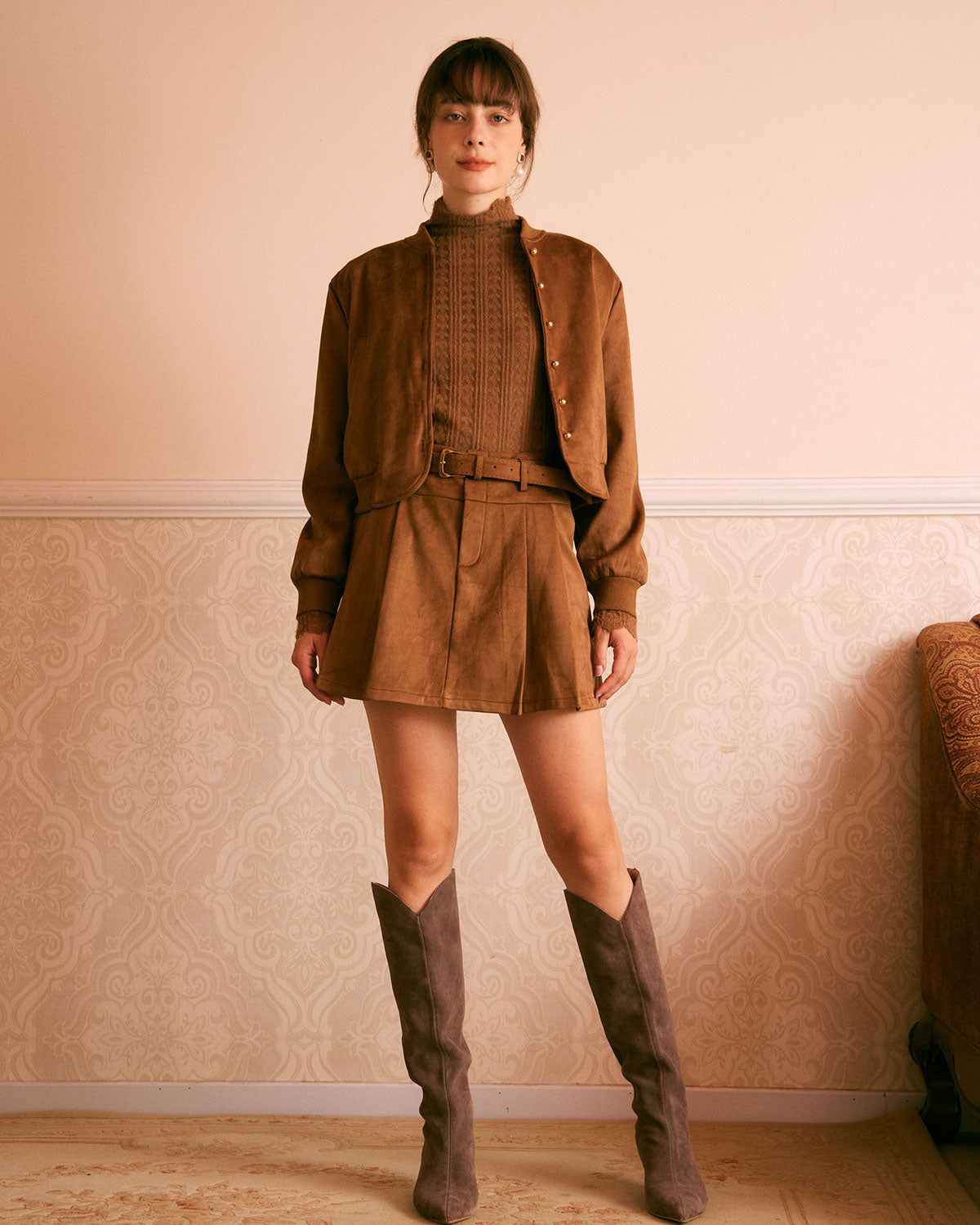 The Brown Suede Single Breasted Jacket sold by rihoas product image thumbnail 5