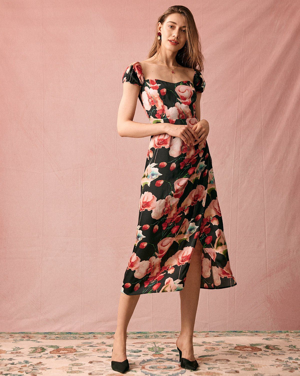 The Square Neck Floral Shirred Midi Dress sold by rihoas