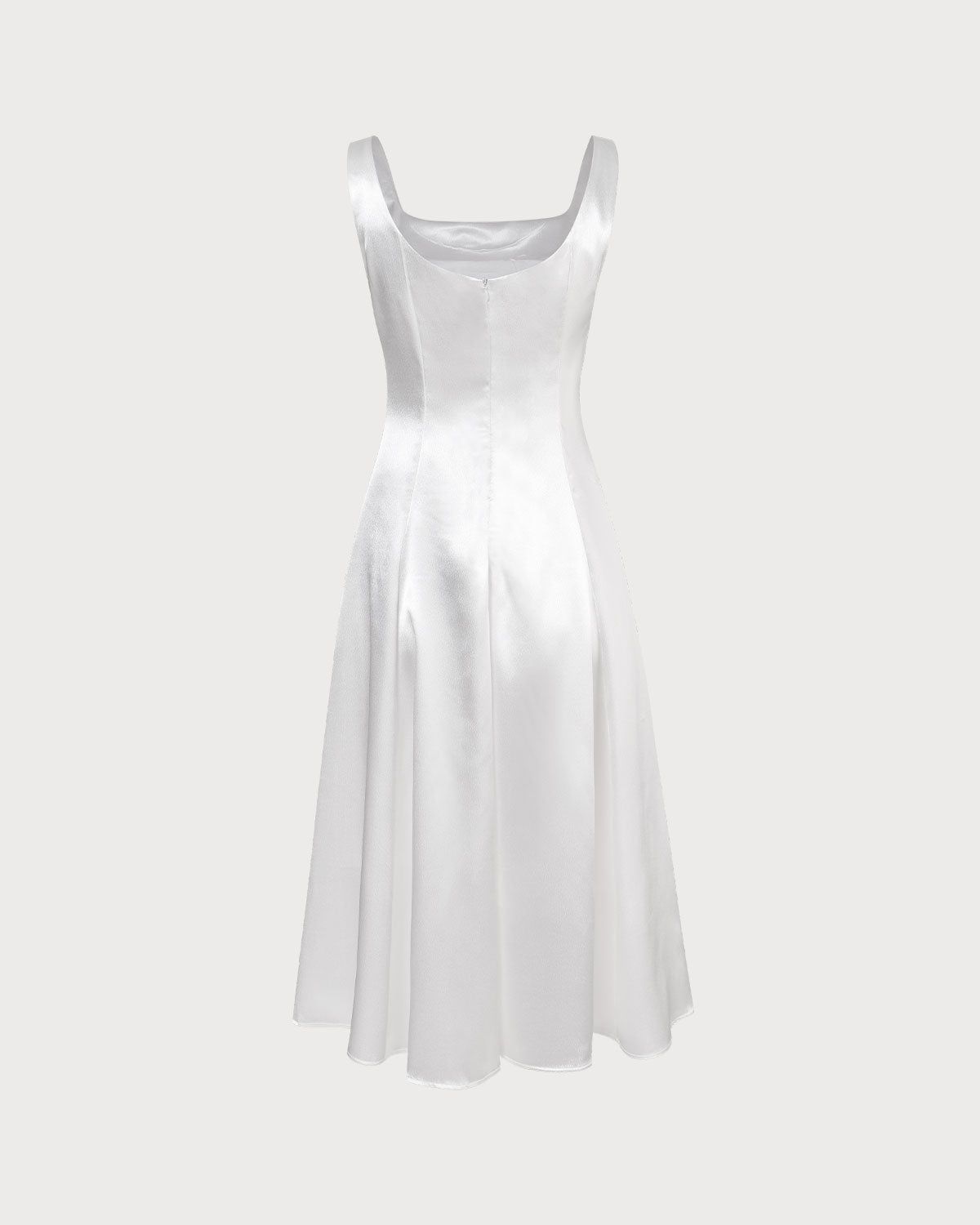 The White U Neck Pleated A-Line Satin Midi Dress sold by rihoas product image thumbnail 9