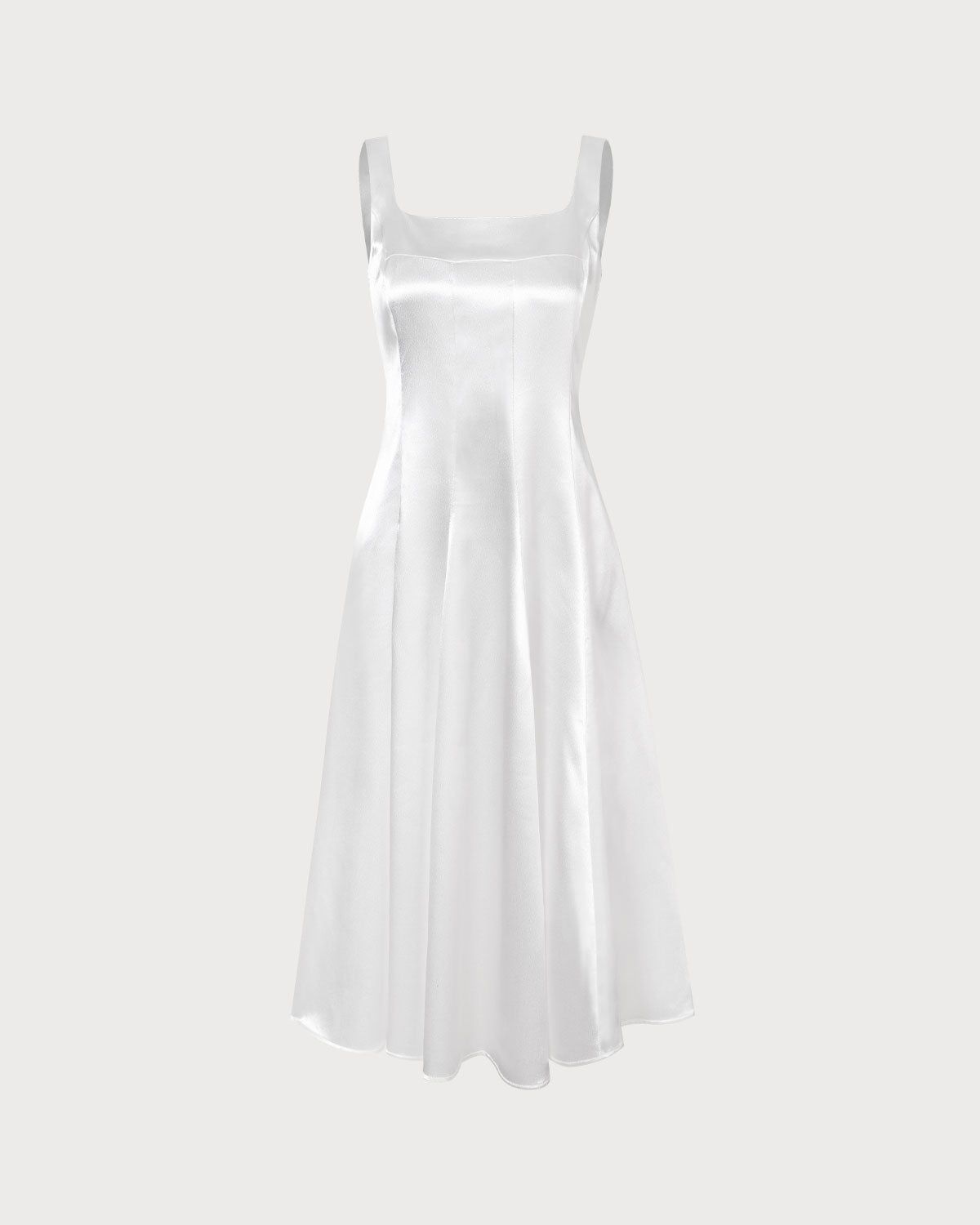 The White U Neck Pleated A-Line Satin Midi Dress sold by rihoas product image thumbnail 7