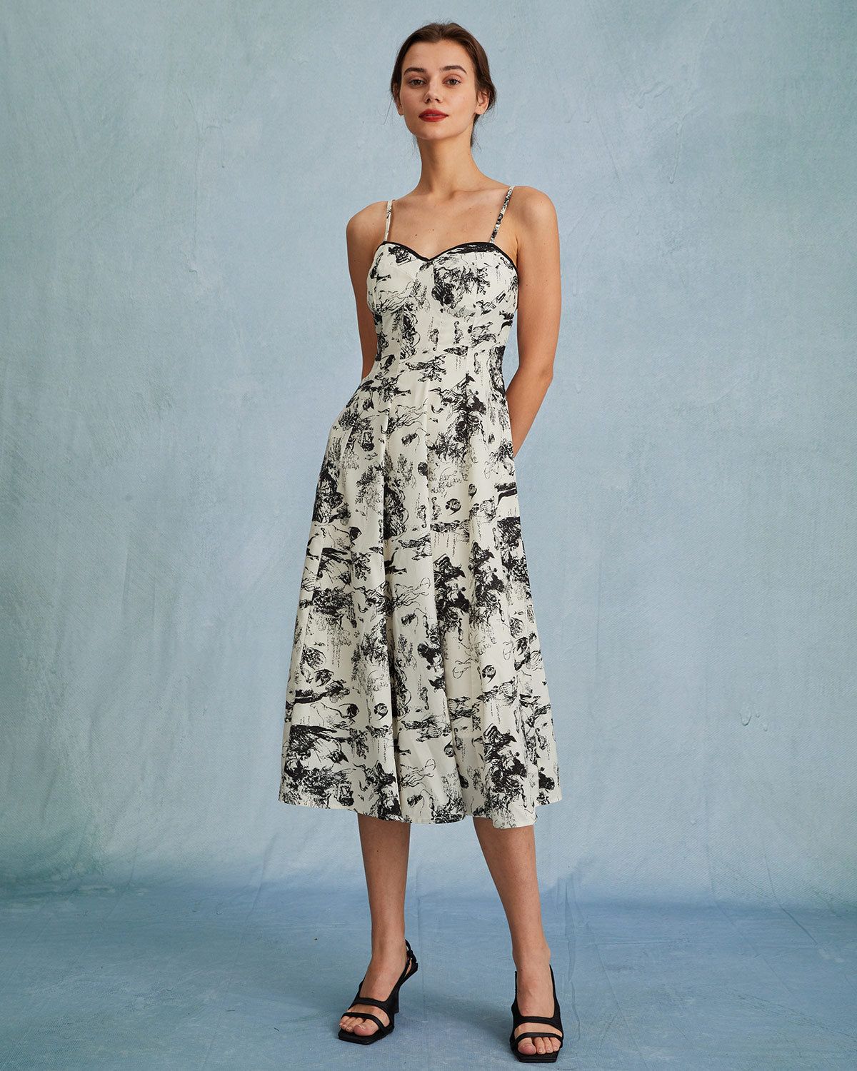 The Black Sweetheart Neck Floral Slip Midi Dress sold by rihoas product image thumbnail 4