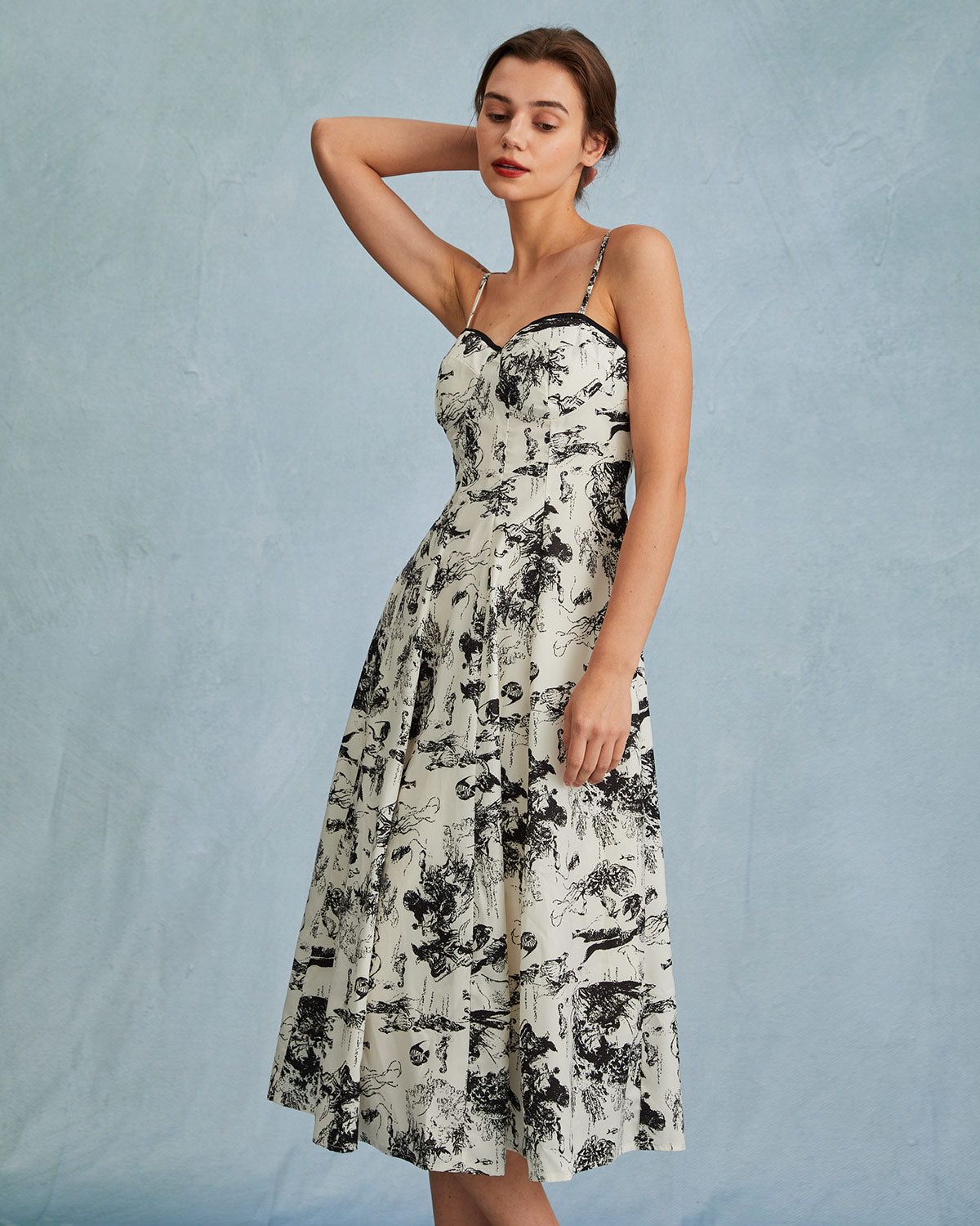 The Black Sweetheart Neck Floral Slip Midi Dress sold by rihoas product image thumbnail 3