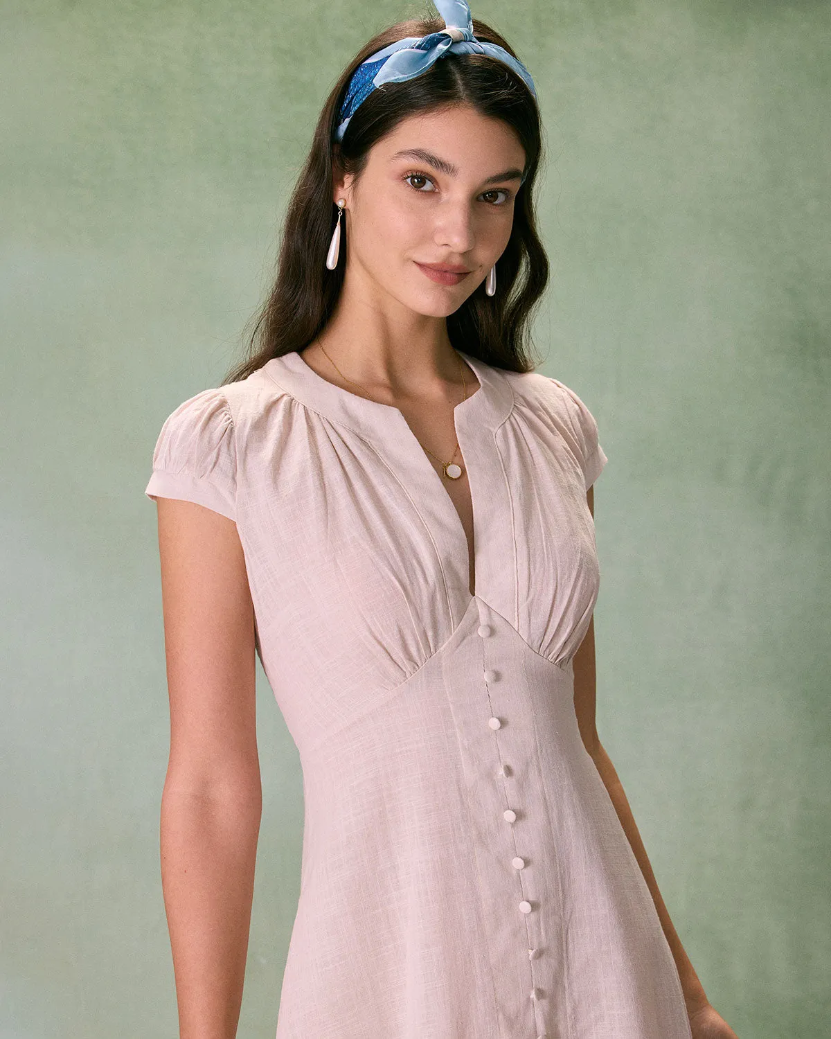 The Beige Cap Sleeve Split Hem Midi Dress sold by rihoas product image thumbnail 2