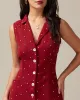 The Red V Neck Polka Dot Tie Back Midi Dress sold by rihoas