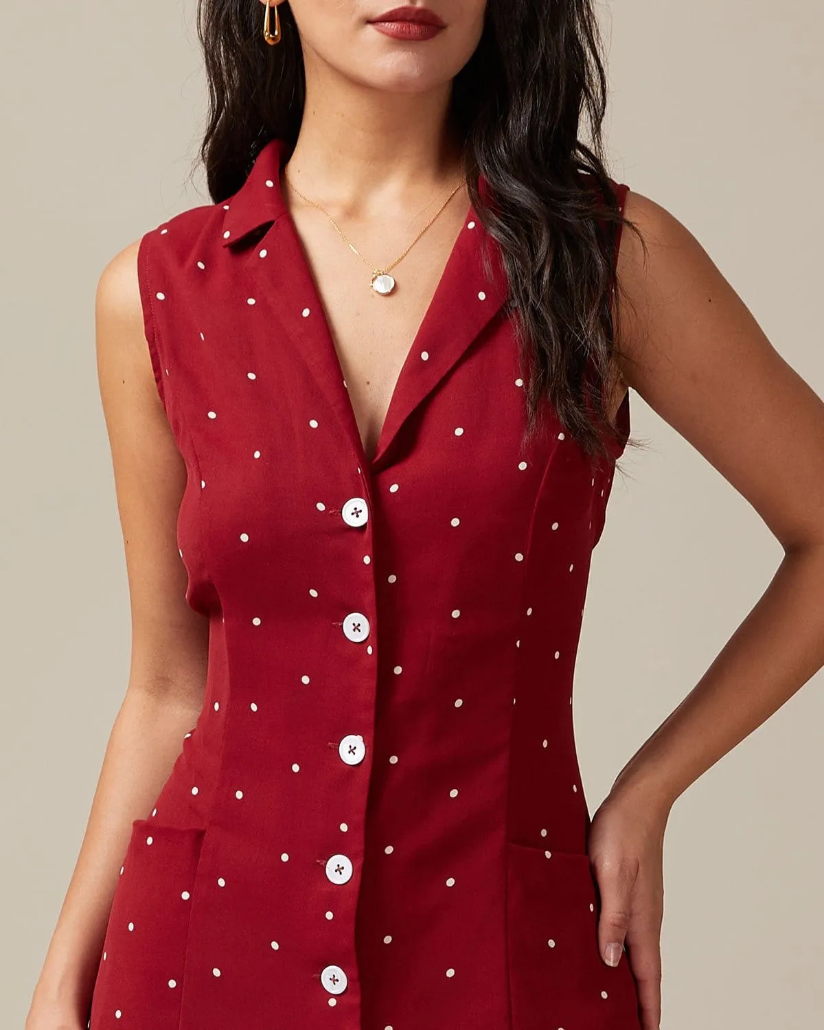 The Red V Neck Polka Dot Tie Back Midi Dress sold by rihoas product image thumbnail 3