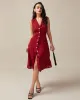 The Red V Neck Polka Dot Tie Back Midi Dress sold by rihoas