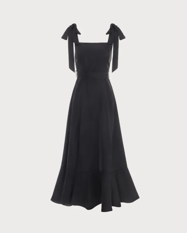 The Black Ruffle Hem Tie Strap Maxi Dress sold by rihoas