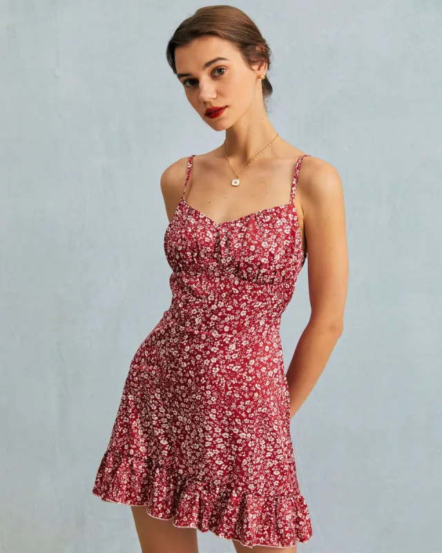 The Red Sleeveless Ruffle Hem Slip Mini Dress sold by rihoas