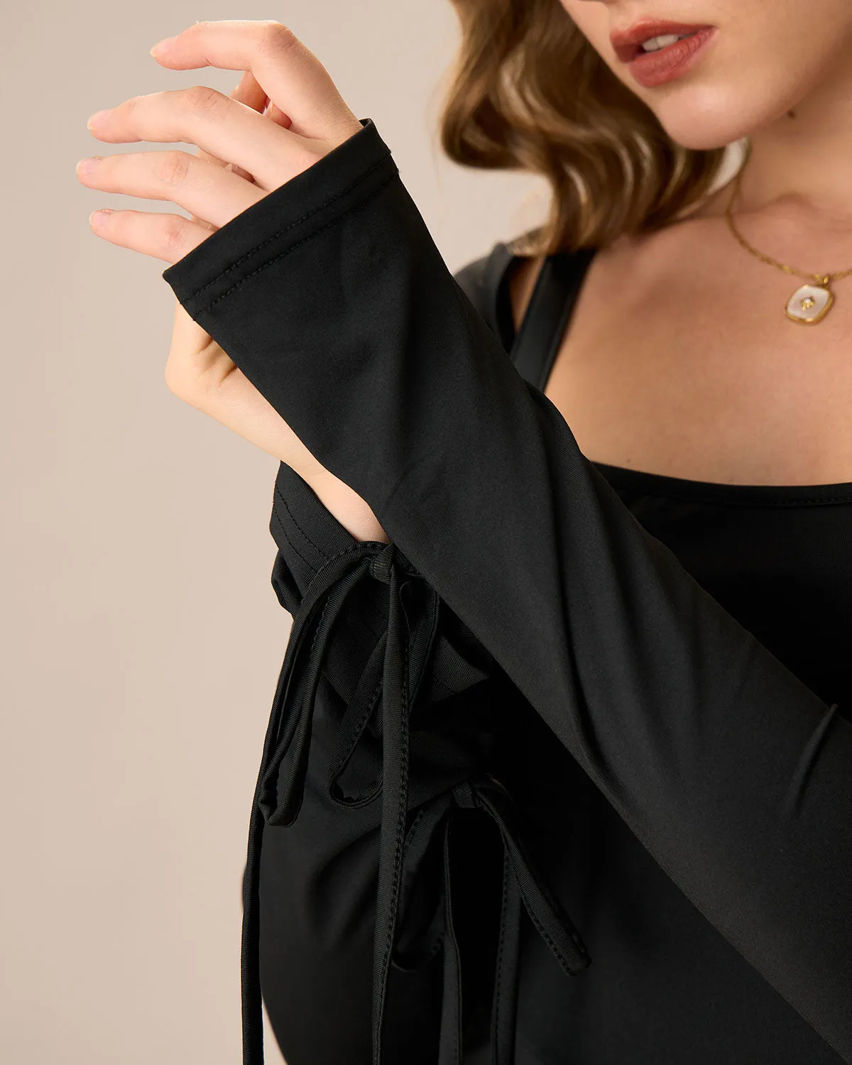 Women's Black Square Neck Long Sleeve Mini Dress sold by rihoas product image thumbnail 2