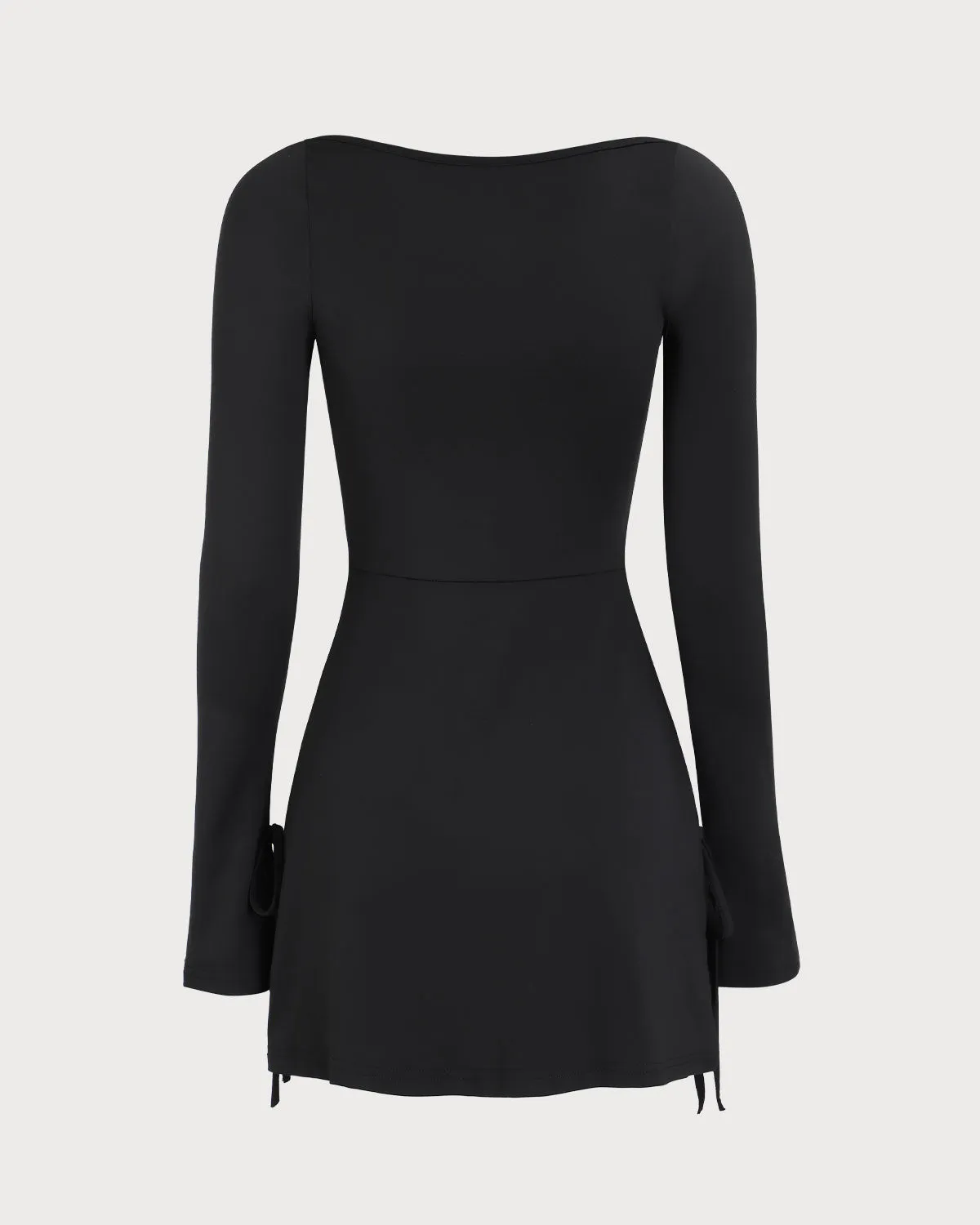 Women's Black Square Neck Knitted Long Sleeve Mini Dress sold by rihoas product image thumbnail 2