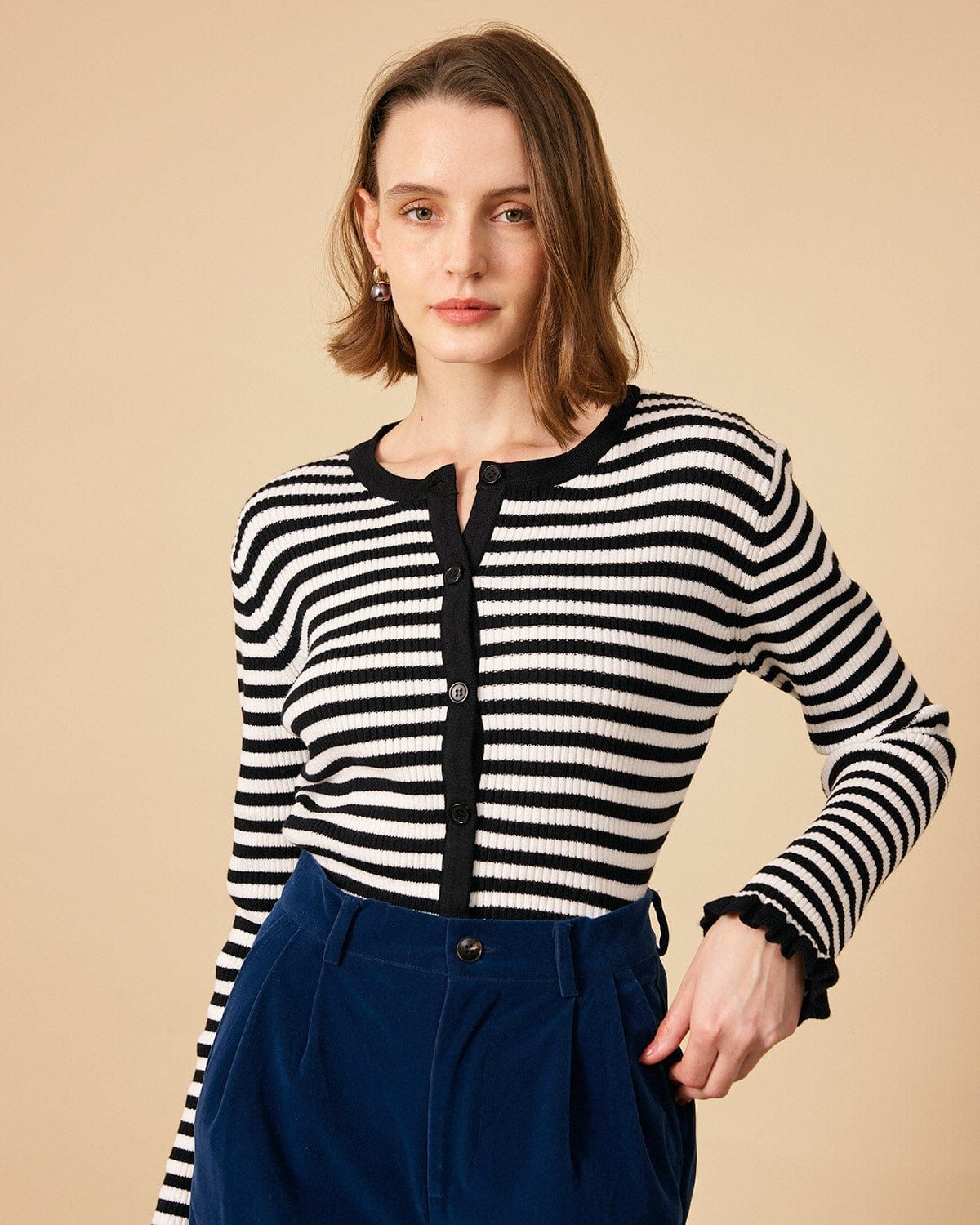 The Contrast Stripe Slim Fit Knit Top sold by rihoas