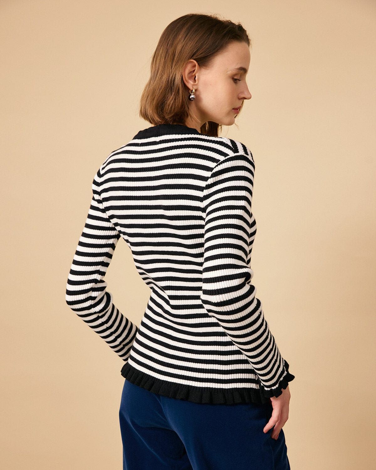 The Contrast Stripe Slim Fit Knit Top sold by rihoas product image thumbnail 5