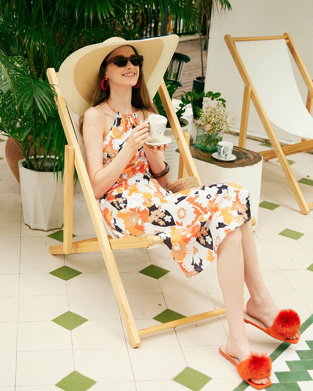 The Floral Halter Backless Midi Dress sold by rihoas product image thumbnail 4