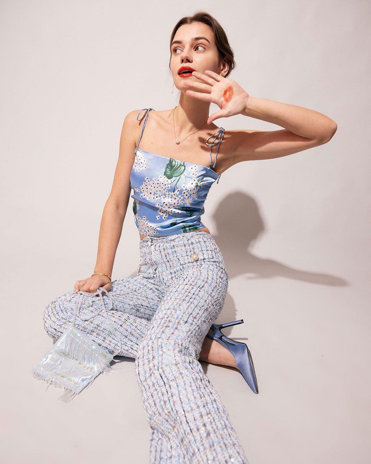 The Blue Tie Strap Floral Cami Top sold by rihoas product image thumbnail 4