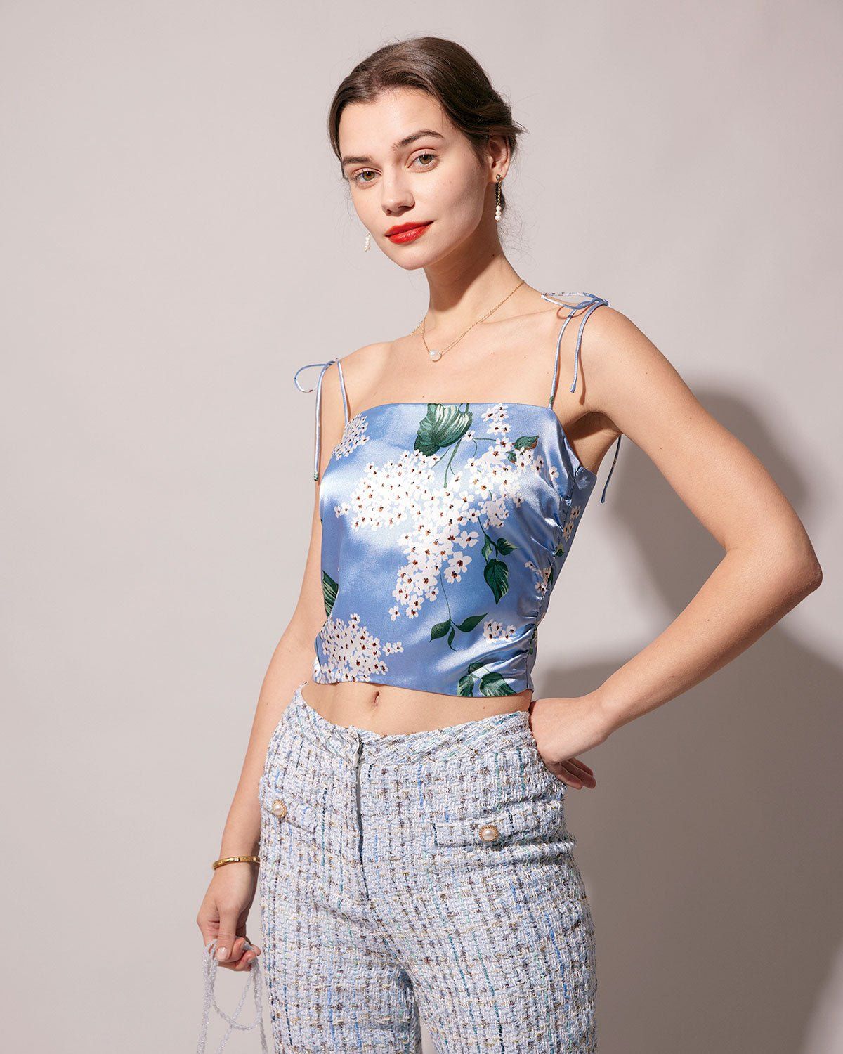 The Blue Tie Strap Floral Cami Top sold by rihoas