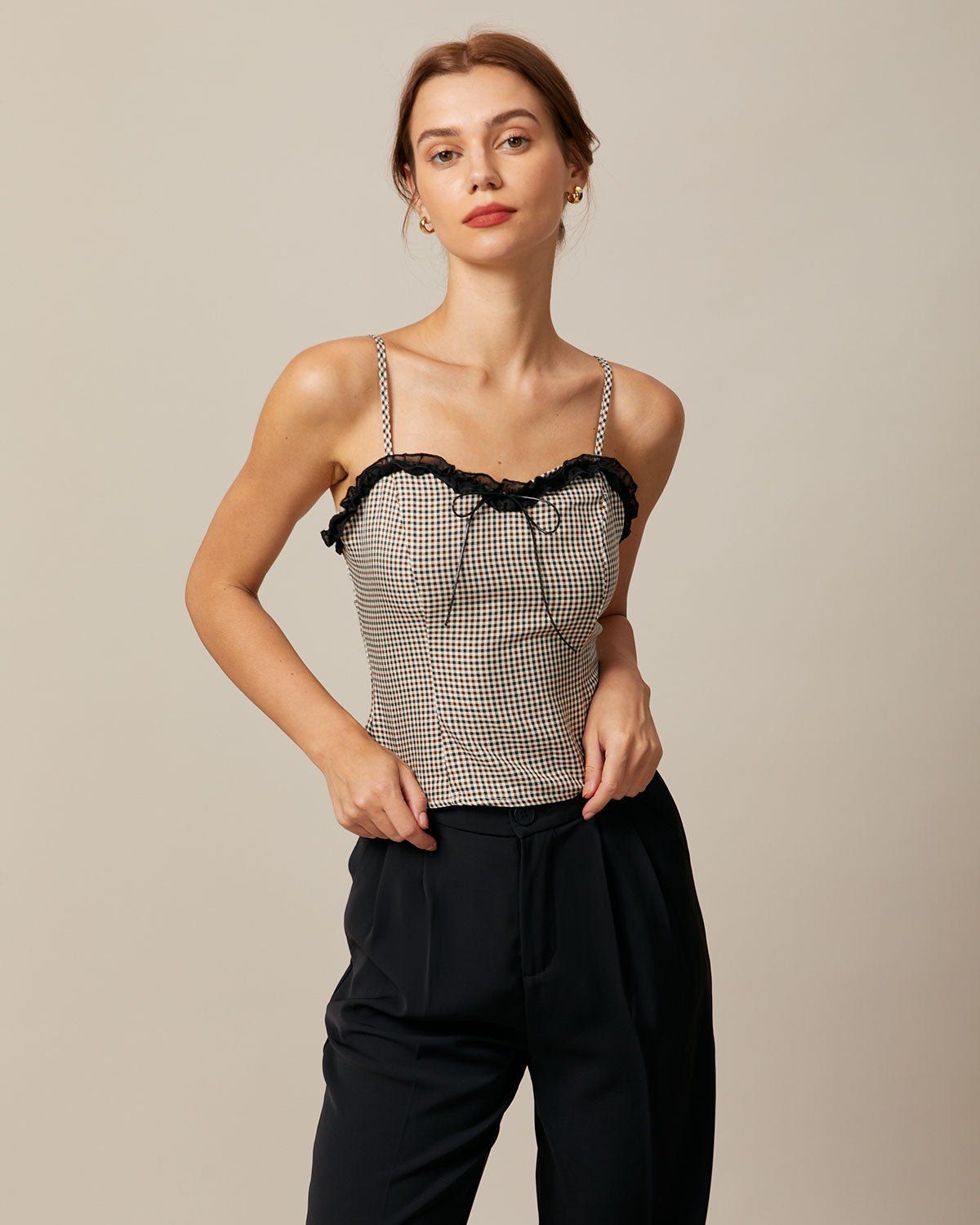 The Brown Sweetheart Neck Plaid Cami Top sold by rihoas product image thumbnail 3