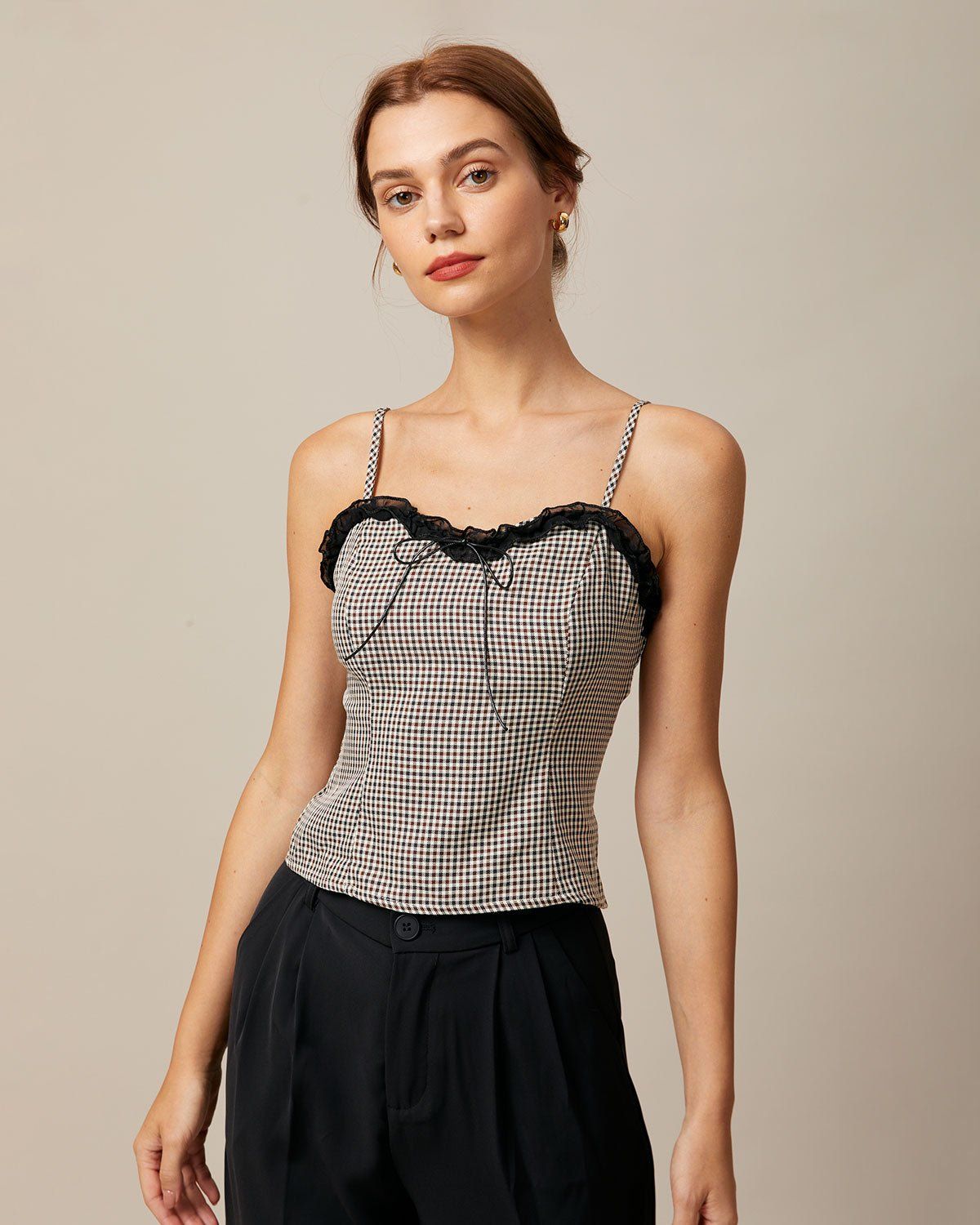 The Brown Sweetheart Neck Plaid Cami Top sold by rihoas