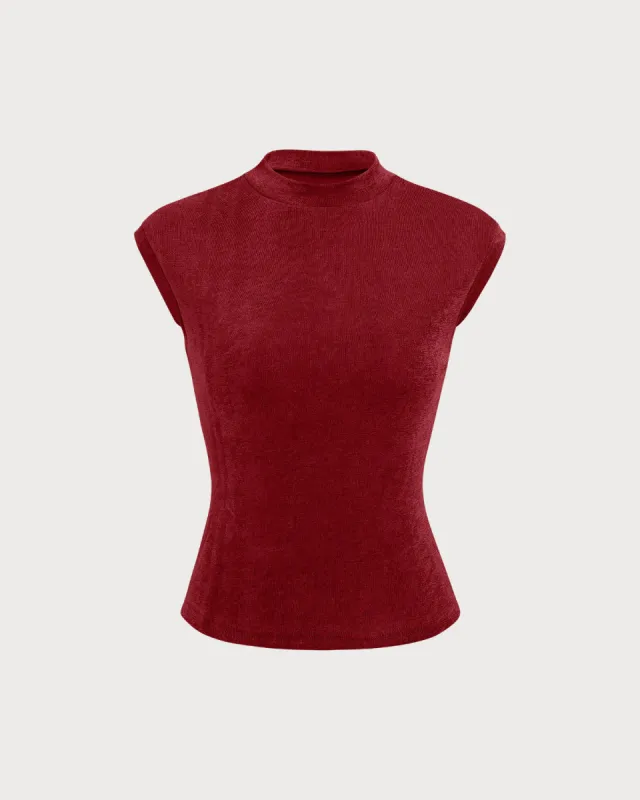 Women's Wine Red Mock Neck Sleeveless Knit Top sold by rihoas