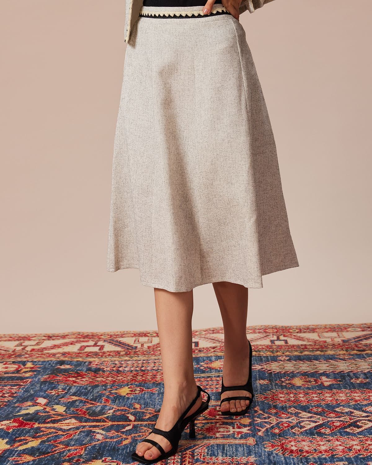 The Grey Contrast Trim Elastic Midi Skirt sold by rihoas product image thumbnail 4