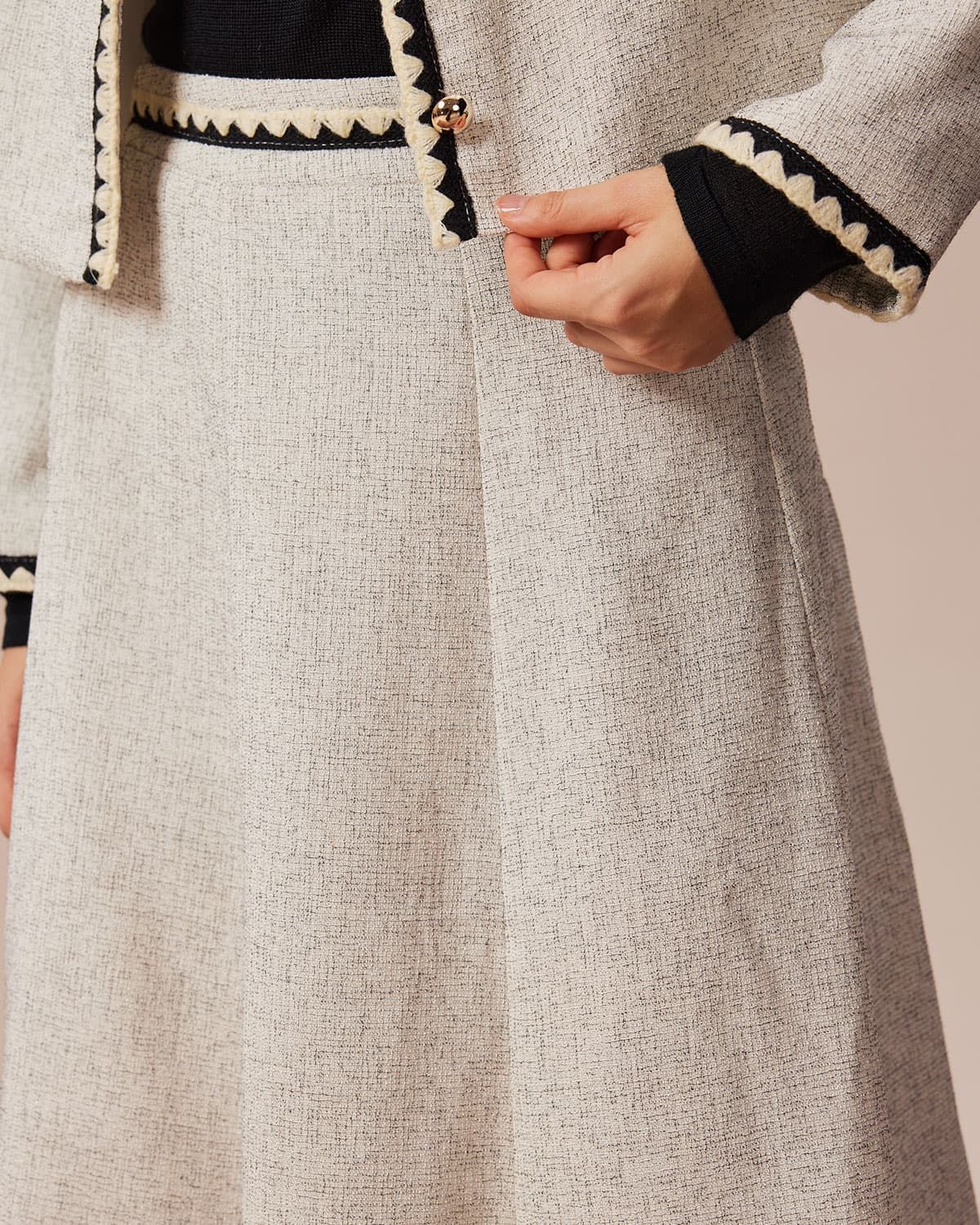 The Grey Contrast Trim Elastic Midi Skirt sold by rihoas product image thumbnail 3