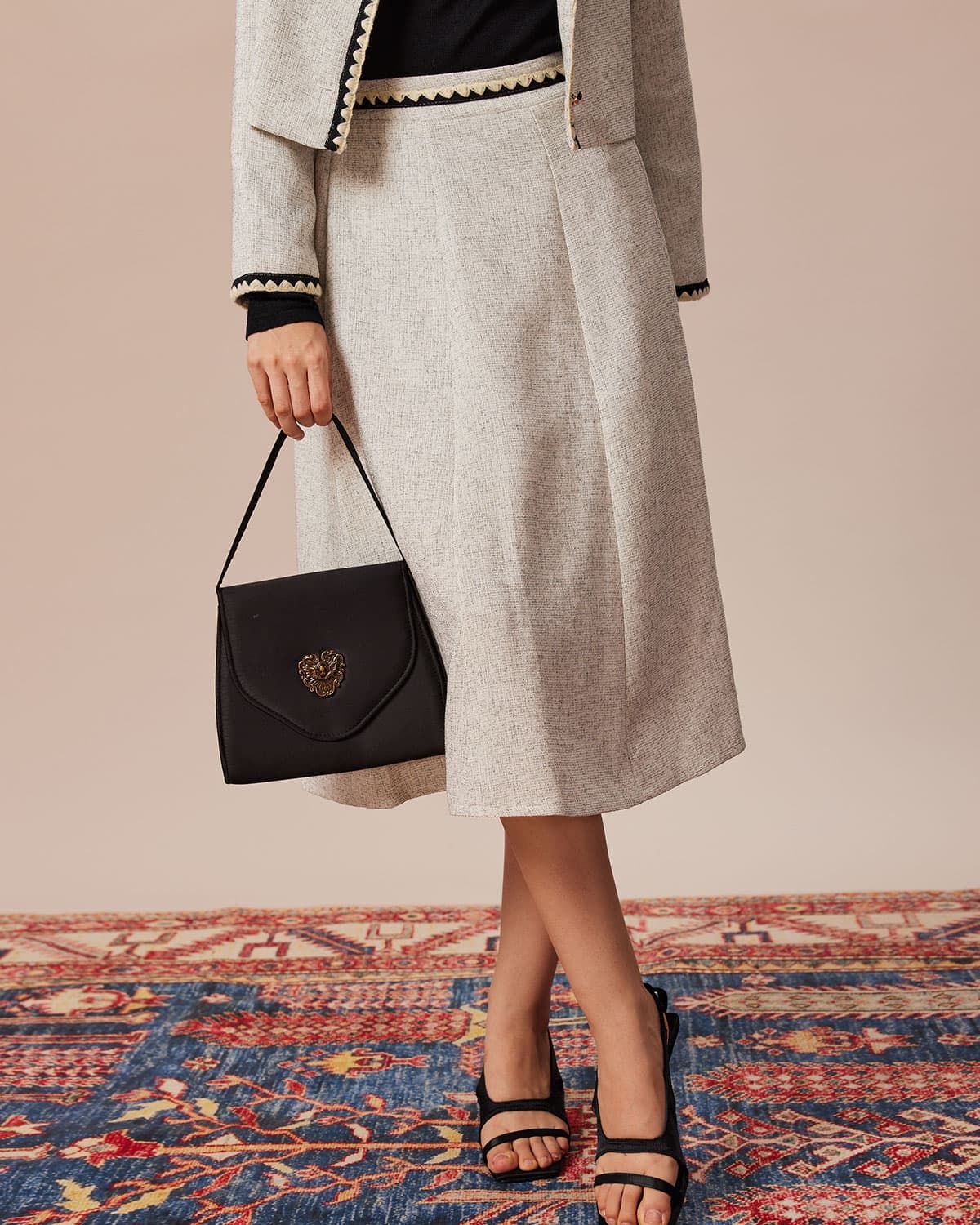 The Grey Contrast Trim Elastic Midi Skirt sold by rihoas